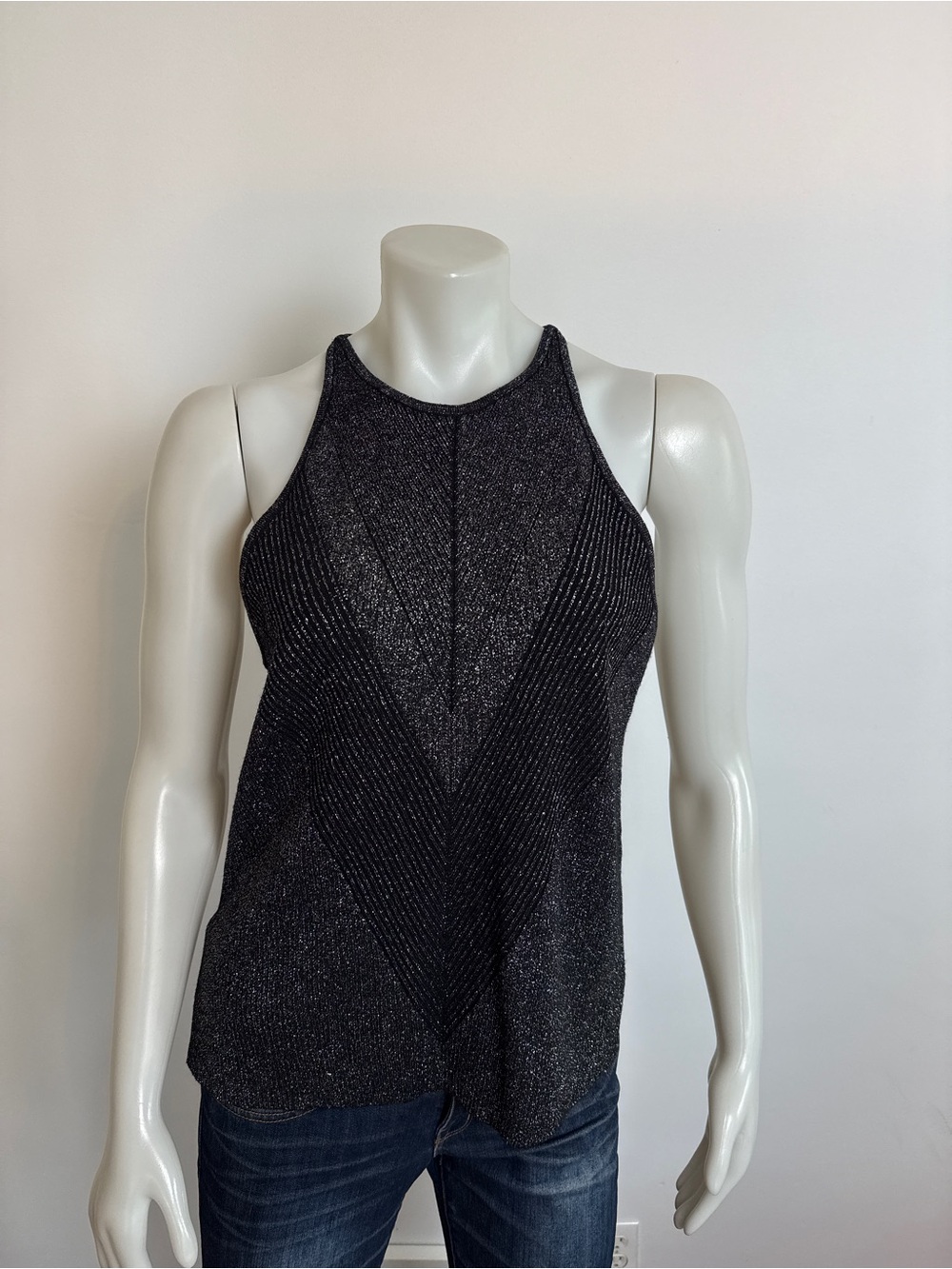 +Anthropologie - Gemma Ribbed Tank in black silver glitter. 1X - Picture 6 of 10